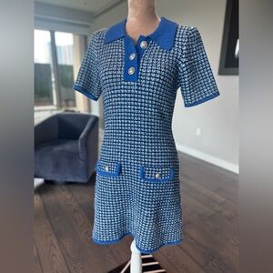 Derek Lam Blue and White Tweed Mini Dress